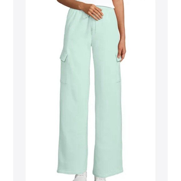 Lands End Sweatpants Womens SP Mint Green Wide Leg Cargo Pockets Lined 27” - Picture 1 of 10